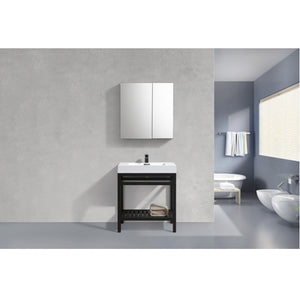 KUBEBATH Cisco AC30-BK 30" Single Bathroom Vanity in Matte Black with White Acrylic Composite, Integrated Sink, Rendered Front View