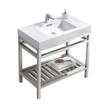 Load image into Gallery viewer, KUBEBATH Cisco AC36 36&quot; Single Bathroom Vanity in Chrome with White Acrylic Composite, Integrated Sink, Angled View
