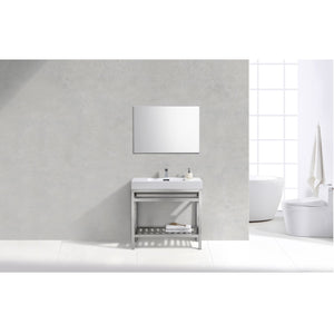 KUBEBATH Cisco AC36 36" Single Bathroom Vanity in Chrome with White Acrylic Composite, Integrated Sink, Rendered Front View