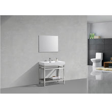 Load image into Gallery viewer, KUBEBATH Cisco AC36 36&quot; Single Bathroom Vanity in Chrome with White Acrylic Composite, Integrated Sink, Rendered Angled View
