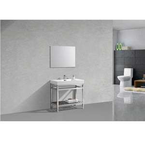 KUBEBATH Cisco AC36 36" Single Bathroom Vanity in Chrome with White Acrylic Composite, Integrated Sink, Rendered Angled View