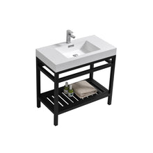 Load image into Gallery viewer, KUBEBATH Cisco AC36-BK 36&quot; Single Bathroom Vanity in Matte Black with White Acrylic Composite, Integrated Sink, Angled View