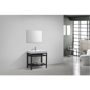 KUBEBATH Cisco AC36-BK 36" Single Bathroom Vanity in Matte Black with White Acrylic Composite, Integrated Sink, Rendered Angled View