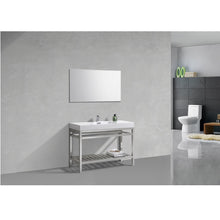 Load image into Gallery viewer, KUBEBATH Cisco AC48 48&quot; Single Bathroom Vanity in Chrome with White Acrylic Composite, Integrated Sink, Rendered Angled View
