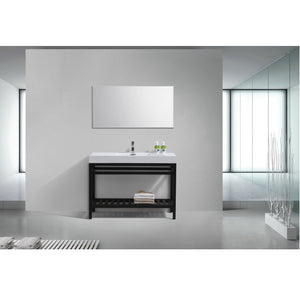 KUBEBATH Cisco AC48-BK 48" Single Bathroom Vanity in Matte Black with White Acrylic Composite, Integrated Sink, Rendered Front View