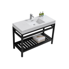 Load image into Gallery viewer, KUBEBATH Cisco AC48-BK 48&quot; Single Bathroom Vanity in Matte Black with White Acrylic Composite, Integrated Sink, Angled View
