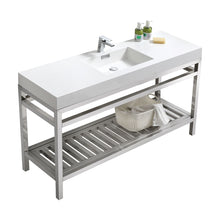 Load image into Gallery viewer, KUBEBATH Cisco AC60S 60&quot; Single Bathroom Vanity in Chrome with White Acrylic Composite, Integrated Sink, Angled View
