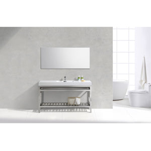 KUBEBATH Cisco AC60S 60" Single Bathroom Vanity in Chrome with White Acrylic Composite, Integrated Sink, Rendered Front View