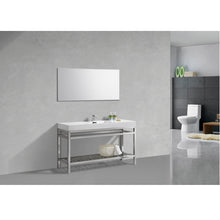 Load image into Gallery viewer, KUBEBATH Cisco AC60S 60&quot; Single Bathroom Vanity in Chrome with White Acrylic Composite, Integrated Sink, Rendered Angled View