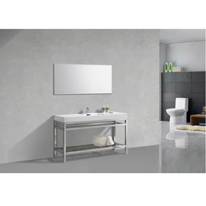 KUBEBATH Cisco AC60S 60" Single Bathroom Vanity in Chrome with White Acrylic Composite, Integrated Sink, Rendered Angled View