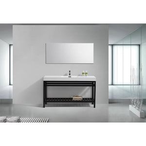 KUBEBATH Cisco AC60S-BK 60" Single Bathroom Vanity in Matte Black with White Acrylic Composite, Integrated Sink, Rendered Front View