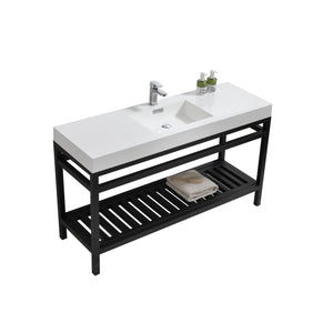 KUBEBATH Cisco AC60S-BK 60" Single Bathroom Vanity in Matte Black with White Acrylic Composite, Integrated Sink, Angled View