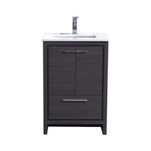 Load image into Gallery viewer, KUBEBATH Dolce AD624WB 24&quot; Single Bathroom Vanity in Gray Oak with White Quartz, Rectangle Sink, Front View