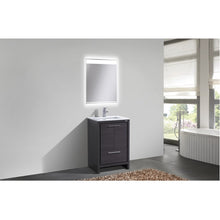 Load image into Gallery viewer, KUBEBATH Dolce AD624WB 24&quot; Single Bathroom Vanity in Gray Oak with White Quartz, Rectangle Sink, Rendered Angled View