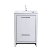 Load image into Gallery viewer, KUBEBATH Dolce AD624GW 24&quot; Single Bathroom Vanity in High Gloss White with White Quartz, Rectangle Sink, Front View