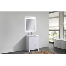 Load image into Gallery viewer, KUBEBATH Dolce AD624GW 24&quot; Single Bathroom Vanity in High Gloss White with White Quartz, Rectangle Sink, Rendered Angled View