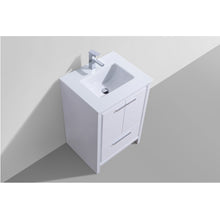 Load image into Gallery viewer, KUBEBATH Dolce AD624GW 24&quot; Single Bathroom Vanity in High Gloss White with White Quartz, Rectangle Sink, Top Angled View with Countertop