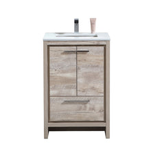 Load image into Gallery viewer, KUBEBATH Dolce AD624NW 24&quot; Single Bathroom Vanity in Nature Wood with White Quartz, Rectangle Sink, Front View
