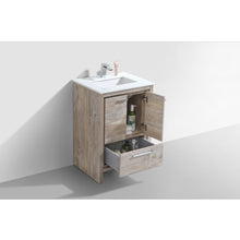 Load image into Gallery viewer, KUBEBATH Dolce AD624NW 24&quot; Single Bathroom Vanity in Nature Wood with White Quartz, Rectangle Sink, Open Door and Drawer