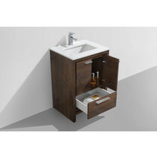 Load image into Gallery viewer, KUBEBATH Dolce AD624RW 24&quot; Single Bathroom Vanity in Rosewood with White Quartz, Rectangle Sink, Open Door and Drawer