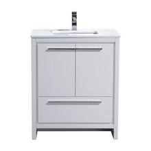 Load image into Gallery viewer, KUBEBATH Dolce AD630GW 30&quot; Single Bathroom Vanity in High Gloss White with White Quartz, Rectangle Sink, Front View