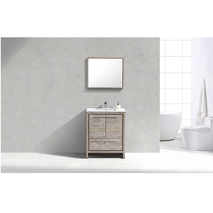 KUBEBATH Dolce AD630NW 30" Single Bathroom Vanity in Nature Wood with White Quartz, Rectangle Sink, Rendered Front View