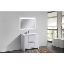 Load image into Gallery viewer, KUBEBATH Dolce AD636GW 36&quot; Single Bathroom Vanity in High Gloss White with White Quartz, Rectangle Sink, Rendered Angled View