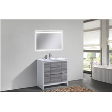 Load image into Gallery viewer, KUBEBATH Dolce AD636HG 36&quot; Single Bathroom Vanity in Ash Gray with White Quartz, Rectangle Sink, Rendered Angled View