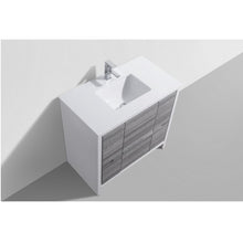 Load image into Gallery viewer, KUBEBATH Dolce AD636HG 36&quot; Single Bathroom Vanity in Ash Gray with White Quartz, Rectangle Sink, Top Angled View and Countertop