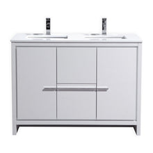 Load image into Gallery viewer, KUBEBATH Dolce AD648DGW 48&quot; Double Bathroom Vanity in High Gloss White with White Quartz, Rectangle Sinks, Front View