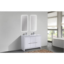 Load image into Gallery viewer, KUBEBATH Dolce AD648DGW 48&quot; Double Bathroom Vanity in High Gloss White with White Quartz, Rectangle Sinks, Rendered Angled View