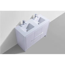Load image into Gallery viewer, KUBEBATH Dolce AD648DGW 48&quot; Double Bathroom Vanity in High Gloss White with White Quartz, Rectangle Sinks, Top Angled View and Countertop
