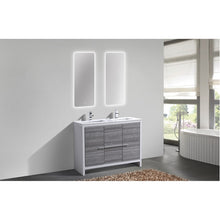 Load image into Gallery viewer, KUBEBATH Dolce AD648DHG 48&quot; Double Bathroom Vanity in Ash Gray with White Quartz, Rectangle Sinks, Rendered Angled View
