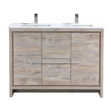 Load image into Gallery viewer, KUBEBATH Dolce AD648DNW 48&quot; Double Bathroom Vanity in Nature Wood with White Quartz, Rectangle Sinks, Front View