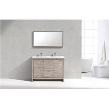 Load image into Gallery viewer, KUBEBATH Dolce AD648DNW 48&quot; Double Bathroom Vanity in Nature Wood with White Quartz, Rectangle Sinks, Rendered Front View