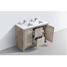 Load image into Gallery viewer, KUBEBATH Dolce AD648DNW 48&quot; Double Bathroom Vanity in Nature Wood with White Quartz, Rectangle Sinks, Open Door and Drawers