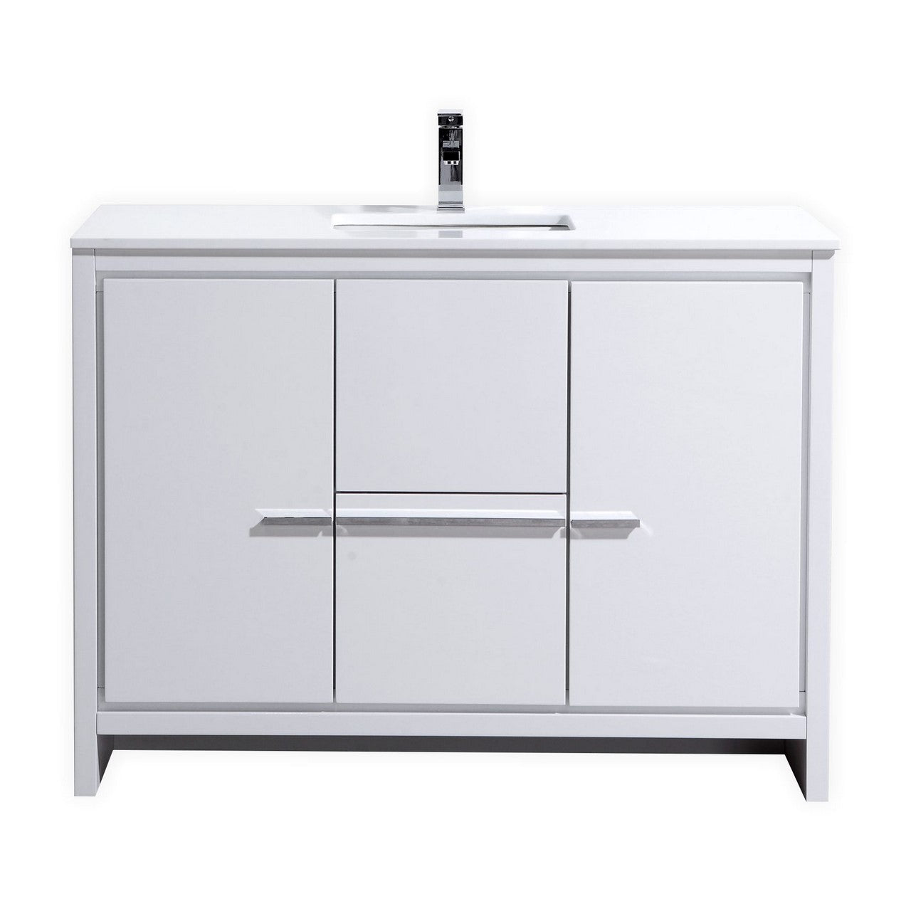 KUBEBATH Dolce AD648SGW 48" Single Bathroom Vanity in High Gloss White with White Quartz, Rectangle Sink, Front View