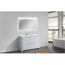 Load image into Gallery viewer, KUBEBATH Dolce AD648SGW 48&quot; Single Bathroom Vanity in High Gloss White with White Quartz, Rectangle Sink, Rendered Angled View