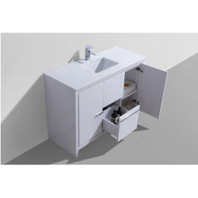 Load image into Gallery viewer, KUBEBATH Dolce AD648SGW 48&quot; Single Bathroom Vanity in High Gloss White with White Quartz, Rectangle Sink, Open Door and Drawer