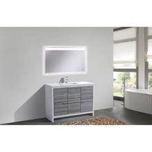 Load image into Gallery viewer, KUBEBATH Dolce AD648SHG 48&quot; Single Bathroom Vanity in Ash Gray with White Quartz, Rectangle Sink, Rendered Angled View