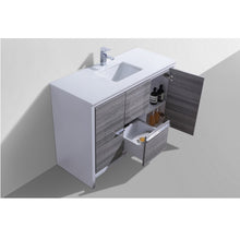 Load image into Gallery viewer, KUBEBATH Dolce AD648SHG 48&quot; Single Bathroom Vanity in Ash Gray with White Quartz, Rectangle Sink, Open Door and Drawer
