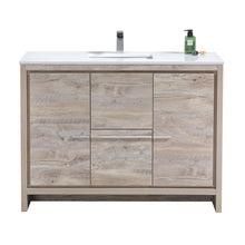 Load image into Gallery viewer, KUBEBATH Dolce AD648SNW 48&quot; Single Bathroom Vanity in Nature Wood with White Quartz, Rectangle Sink, Front View
