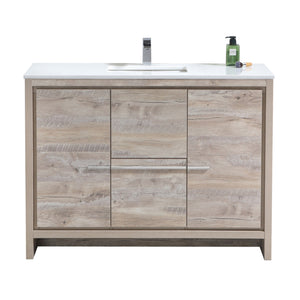 KUBEBATH Dolce AD648SNW 48" Single Bathroom Vanity in Nature Wood with White Quartz, Rectangle Sink, Front View