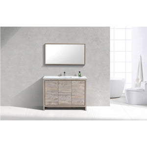 KUBEBATH Dolce AD648SNW 48" Single Bathroom Vanity in Nature Wood with White Quartz, Rectangle Sink, Rendered Front View