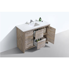 Load image into Gallery viewer, KUBEBATH Dolce AD648SNW 48&quot; Single Bathroom Vanity in Nature Wood with White Quartz, Rectangle Sink, Open Door and Drawers