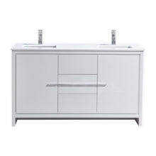 Load image into Gallery viewer, KUBEBATH Dolce AD660DGW 60&quot; Double Bathroom Vanity in High Gloss White with White Quartz, Rectangle Sinks, Front View