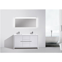 Load image into Gallery viewer, KUBEBATH Dolce AD660DGW 60&quot; Double Bathroom Vanity in High Gloss White with White Quartz, Rectangle Sinks, Rendered Front View