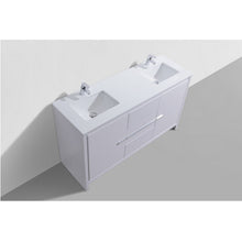 Load image into Gallery viewer, KUBEBATH Dolce AD660DGW 60&quot; Double Bathroom Vanity in High Gloss White with White Quartz, Rectangle Sinks, Top Angled View and Countertop