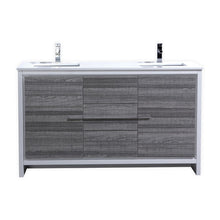 Load image into Gallery viewer, KUBEBATH Dolce AD660DHG 60&quot; Double Bathroom Vanity in Ash Gray with White Quartz, Rectangle Sinks, Front View