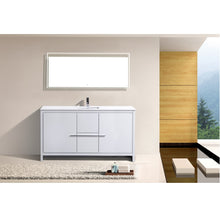 Load image into Gallery viewer, KUBEBATH Dolce AD660SGW 60&quot; Single Bathroom Vanity in High Gloss White with White Quartz, Rectangle Sink, Rendered Front View